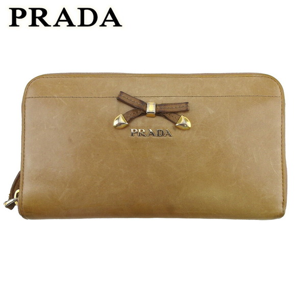 Prada pink Zip beige leather long Wallet ribbon - Picture 1 of 6